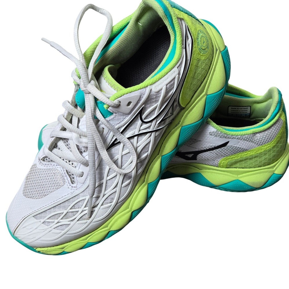 Mizuno Wave Running Shoes Womens 6.5 White Green Teal Athletic Trainer